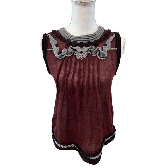 Hoss Avant Garde Edwardian Style Sleeveless Wool Top Merlot M - Picture 1 of 9